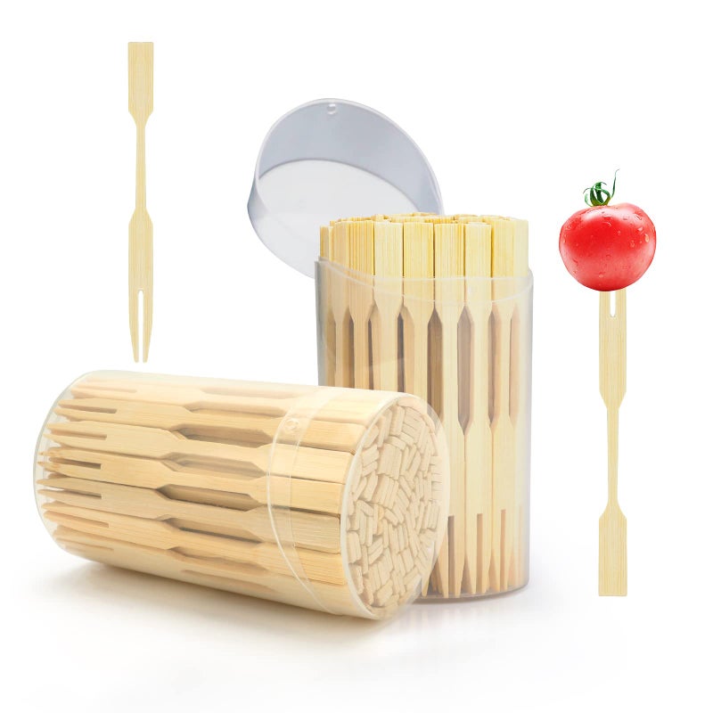AMEILOZ 2 Packs Mini Bamboo Forks 3.5 inch  Small Forks for Appetizers  Cocktail Forks Fruit Forks  Toothpicks for Appetizer  Disposable Wooden/Wood Food Picks for Charcuterie Board Accessories. 220 PCS - Image 1